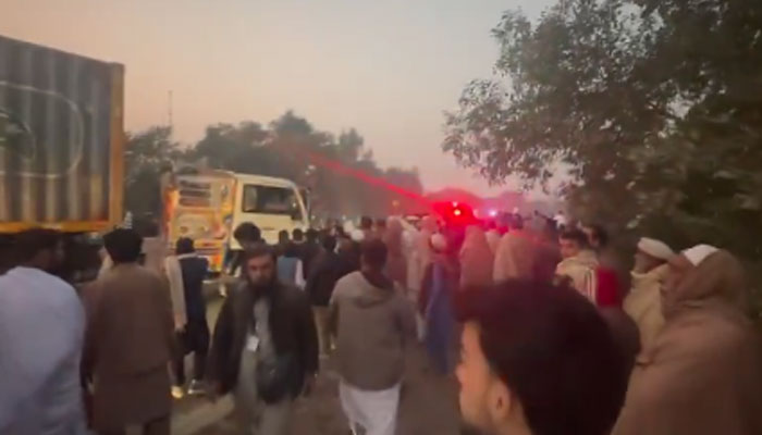 PTI Workers Block M-1 Motorway in Swabi, Set Tires